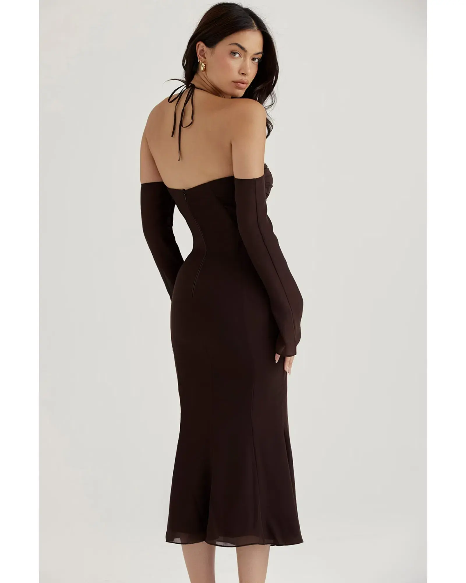 House of CB Naomi Midi Dress in Espresso Brown Size AU 6 - Image 3