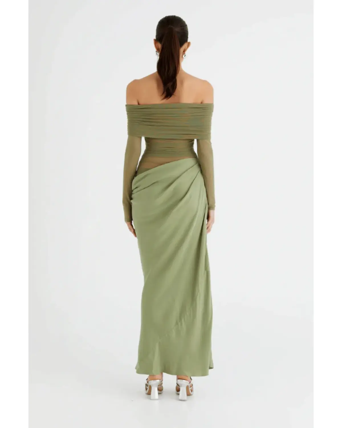 Benni Yasmin Off The Shoulder Maxi Dress in Pistachio Size AU 12 - Image 3