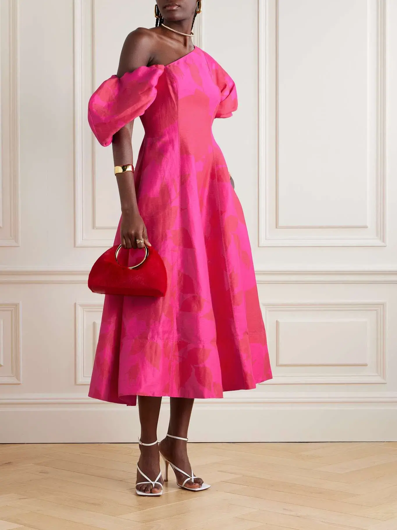 Aje Arista Tulip Sleeve Midi Dress Florescent Rose Pink Size AU 14 - Image 2