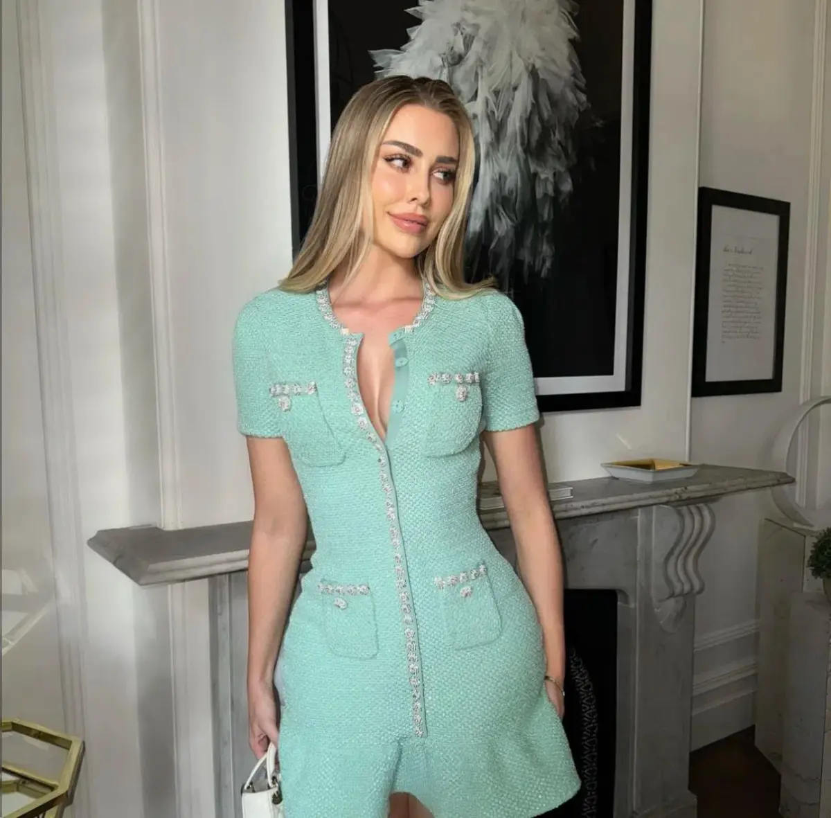 Self Portrait Embellished Mini Dress in Mint Size AU 8 - Image 4