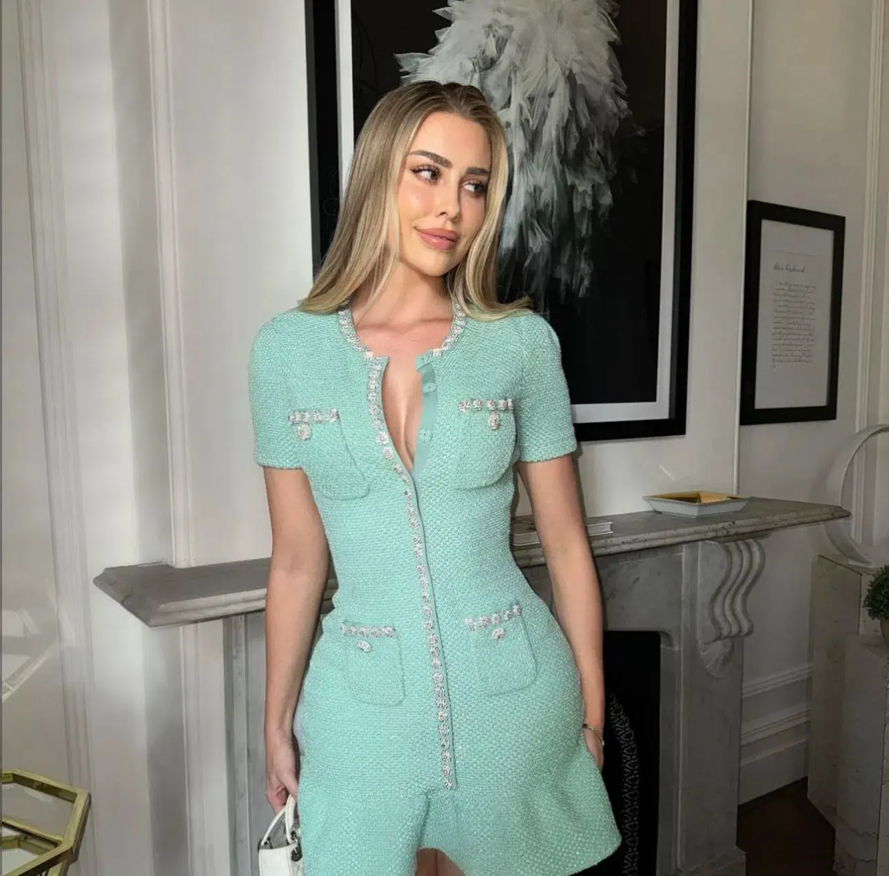 Self Portrait Embellished Mini Dress in Mint Size AU 8 - Image 4
