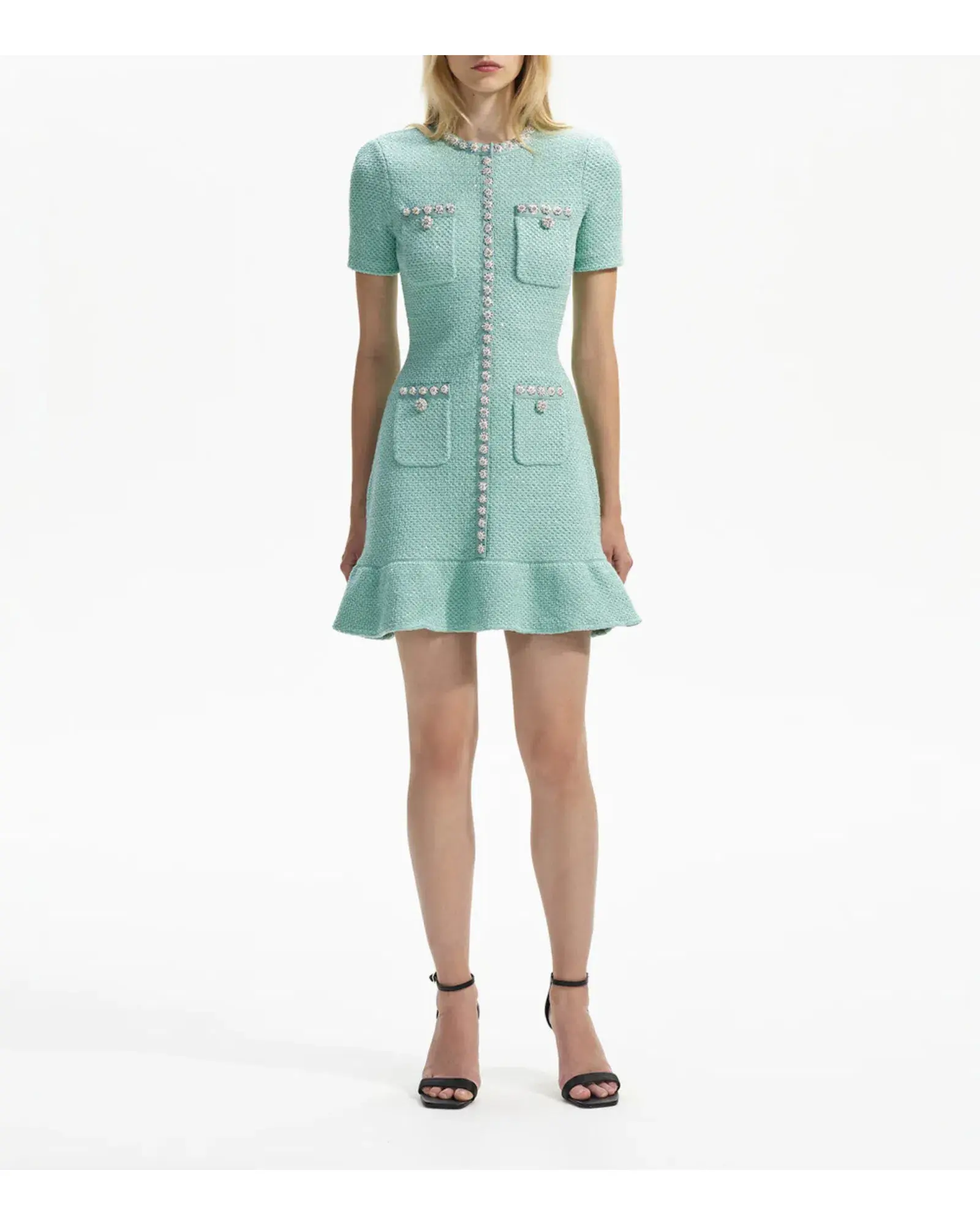 Self Portrait Embellished Mini Dress in Mint Size AU 8 - Image 1