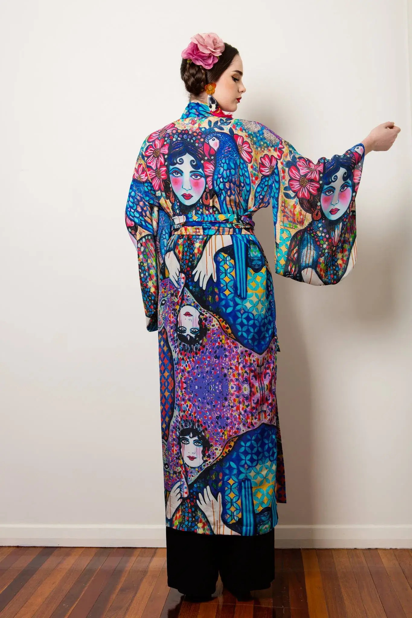 Sarah Hickey Art Silk Kimono Almost One Of A Kind Size 18 - Image 4