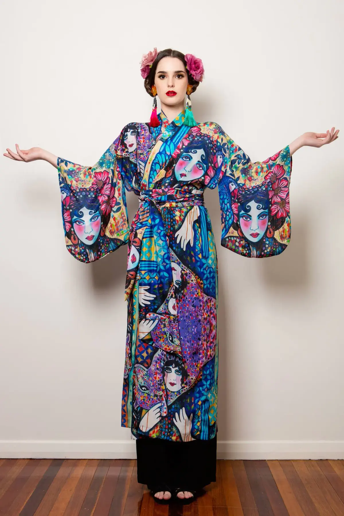 Sarah Hickey Art Silk Kimono Almost One Of A Kind Size 18 - Image 1