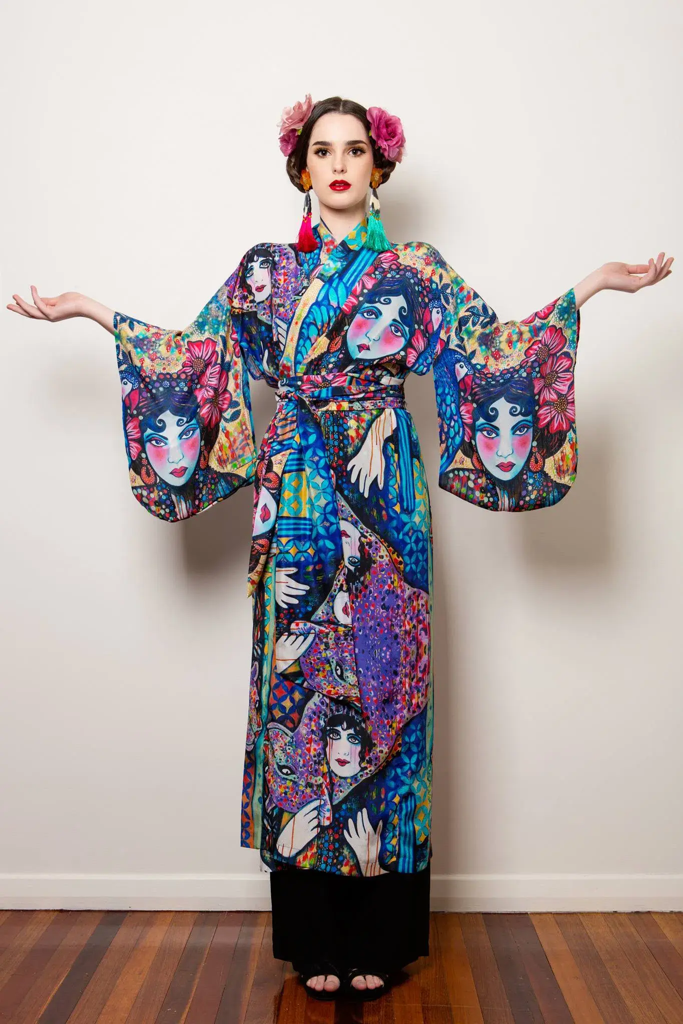 Sarah Hickey Art Silk Kimono Almost One Of A Kind Size 18 - Image 1
