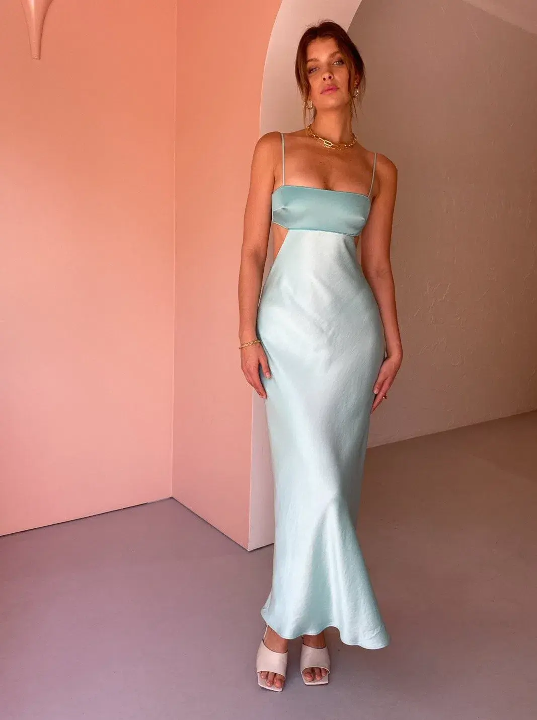 Bec & Bridge Agatha Cut Out Midi Dress in Cool Mint Size 8 - Image 1