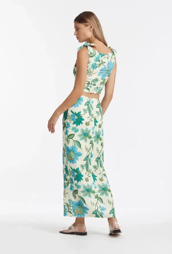 Sir the Label Alexandre Midi Skirt in Blue Floral Marguerite Print Size 1 /AU 8 - Image 2