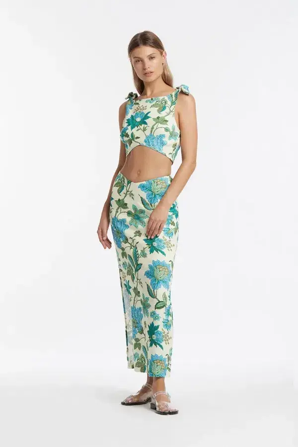 Sir the Label Alexandre Midi Skirt in Blue Floral Marguerite Print Size 1 /AU 8 - Image 1