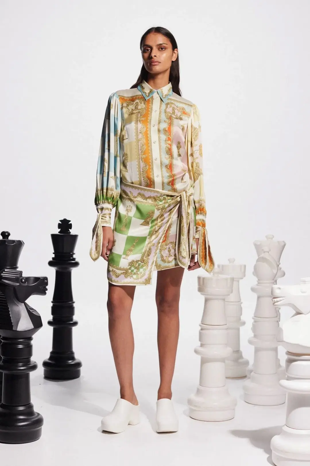 Alemais Checkmate Silk Mini Dress Multi Print Size 8 for rent on The Volte - main image
