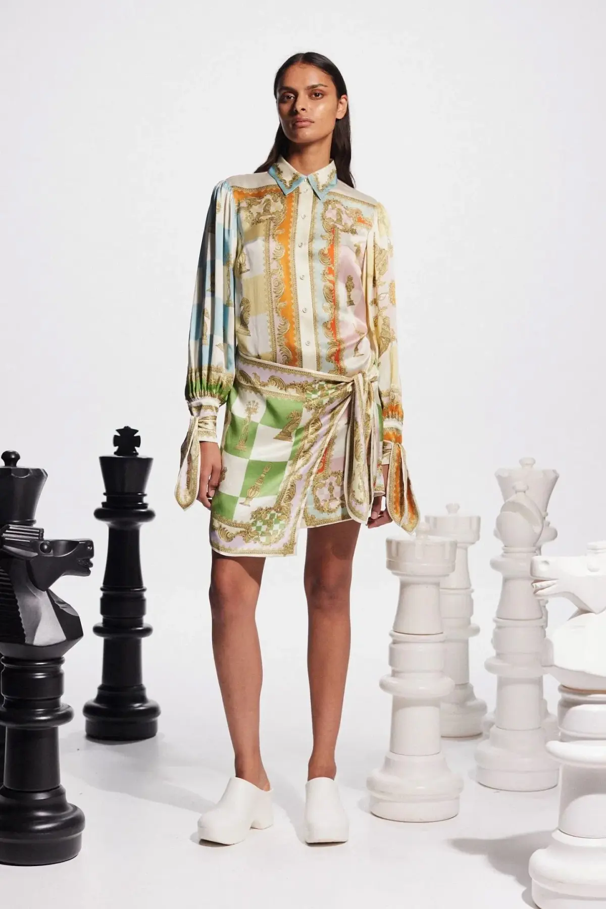 Alemais Checkmate Silk Mini Dress Multi Print Size 8 - Image 1