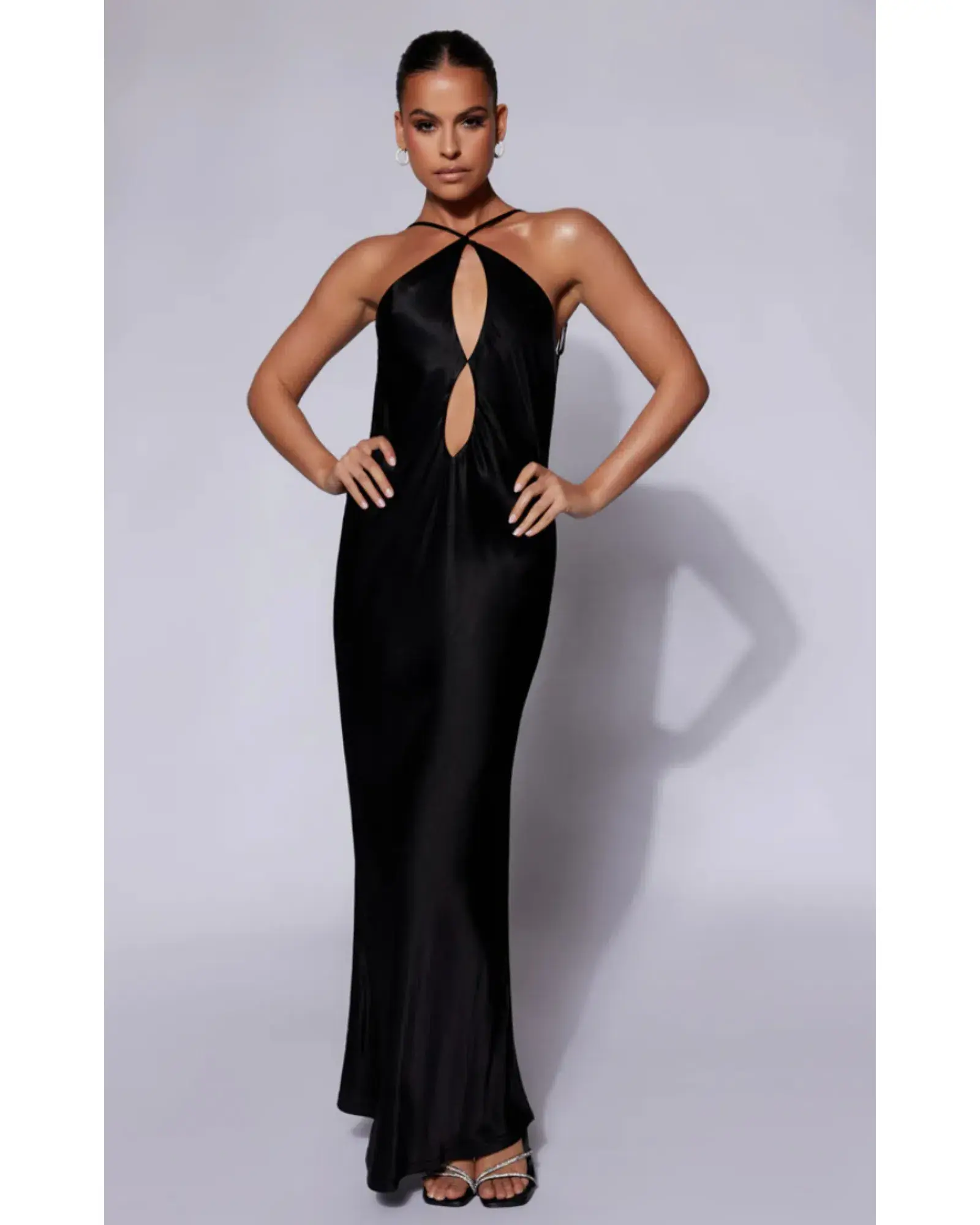 MESHKI Lucia Satin Cut Out Maxi Dress Black Size Small / AU 8 - Image 1