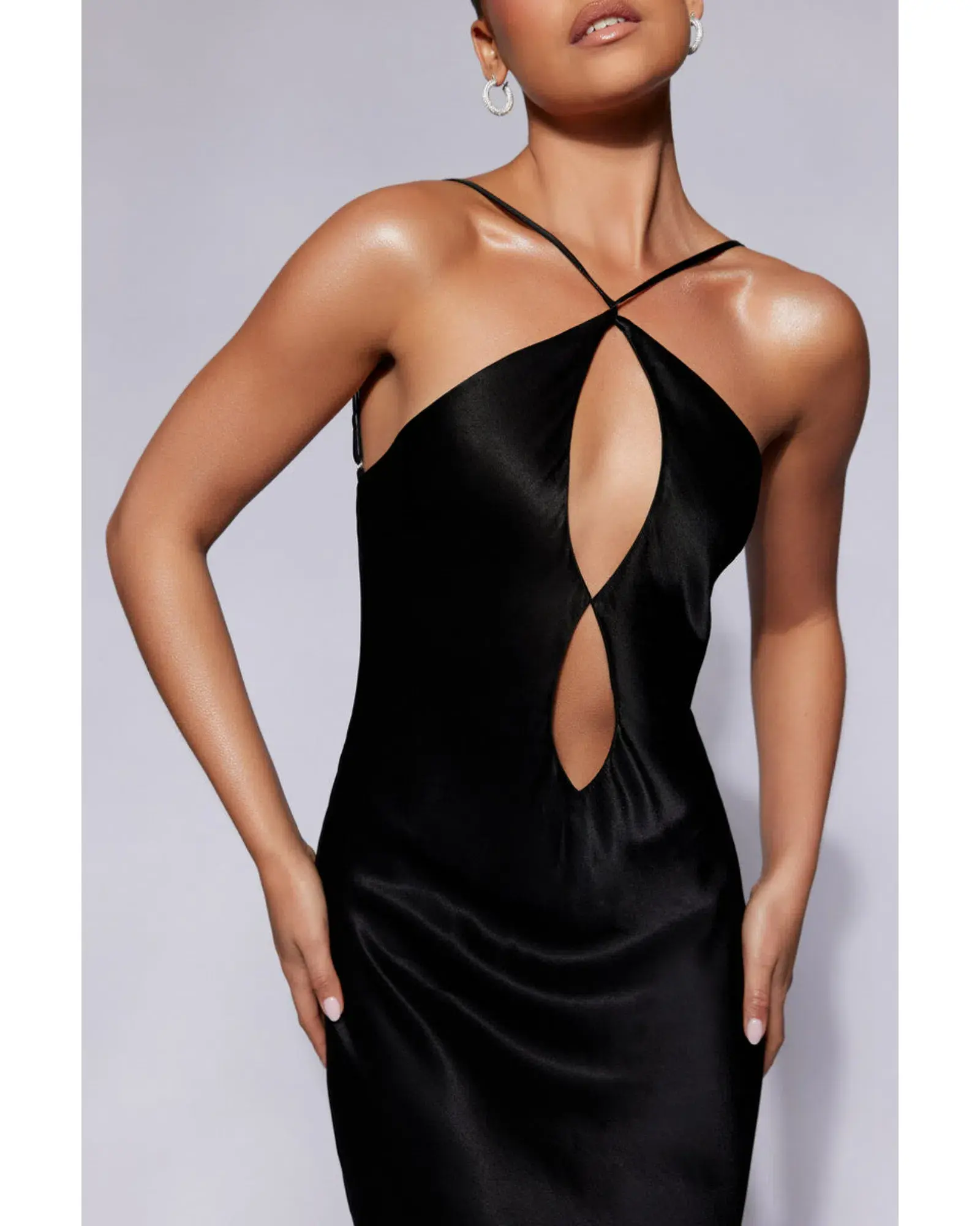MESHKI Lucia Satin Cut Out Maxi Dress Black Size Small / AU 8 - Image 2
