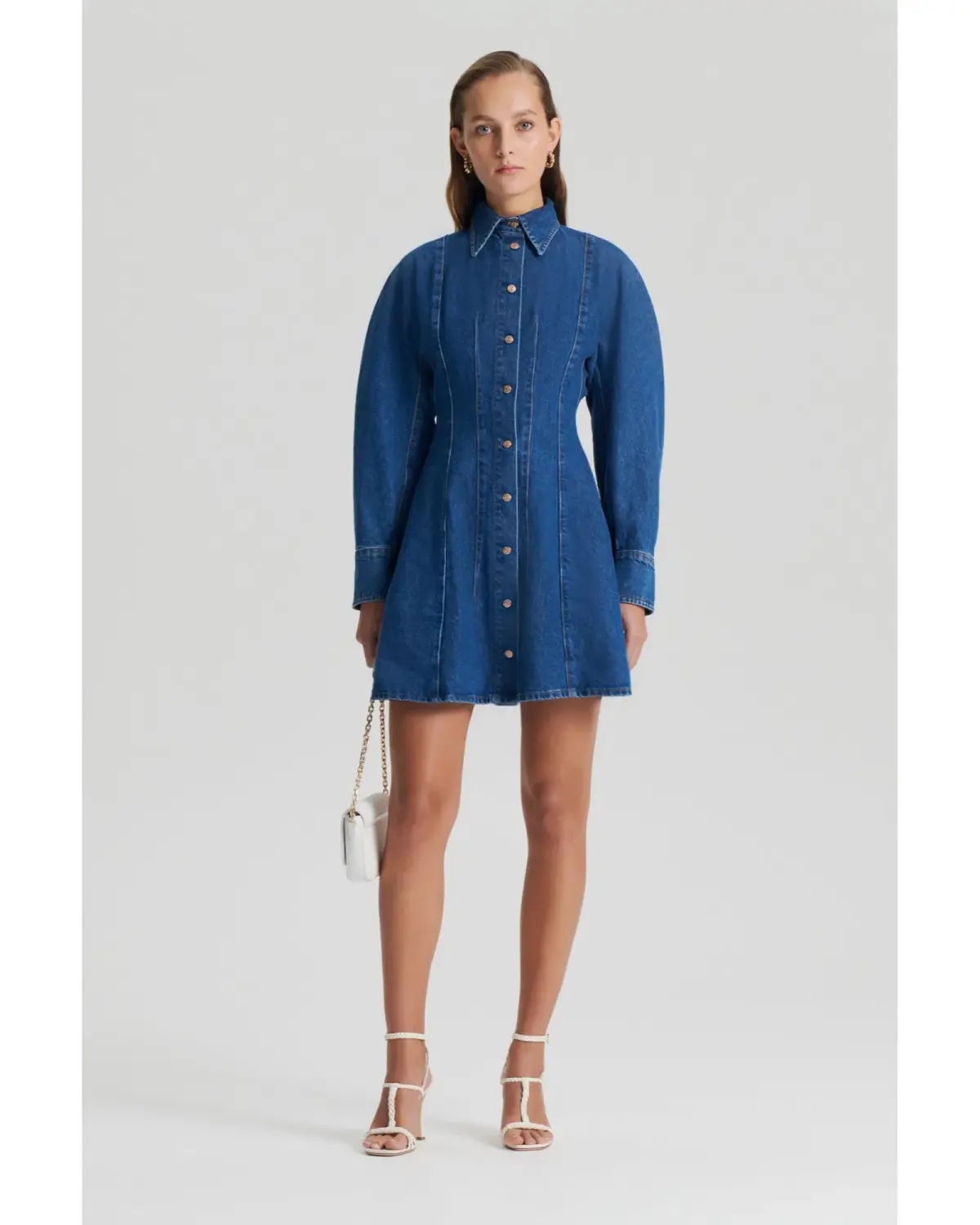 Scanlan Theodore Denim Cocoon Sleeve Mini Dress Blue Size AU 10 - Image 1