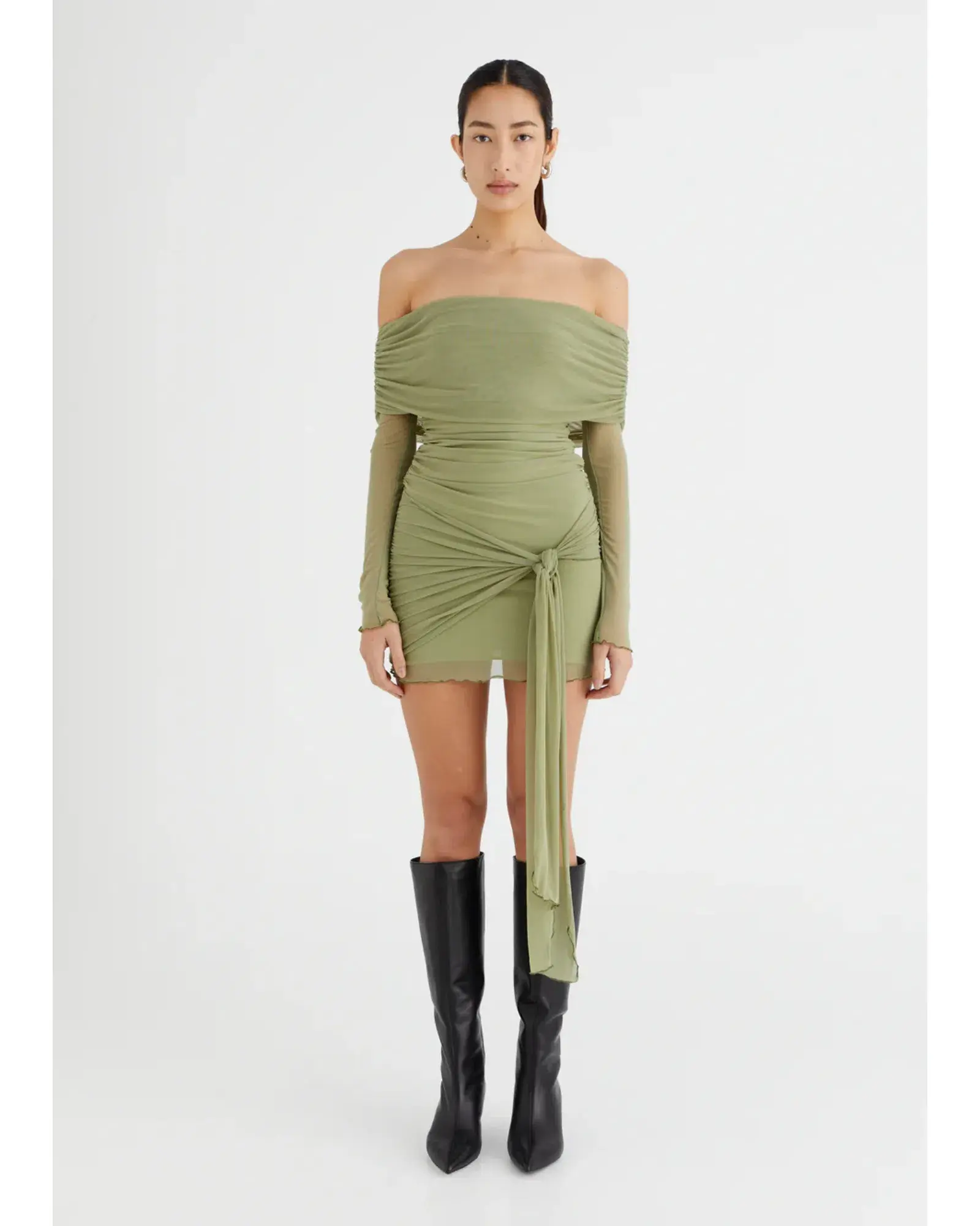 Benni Yasmin Off Shoulder Mini Dress Pistachio Size AU 8  - Image 1