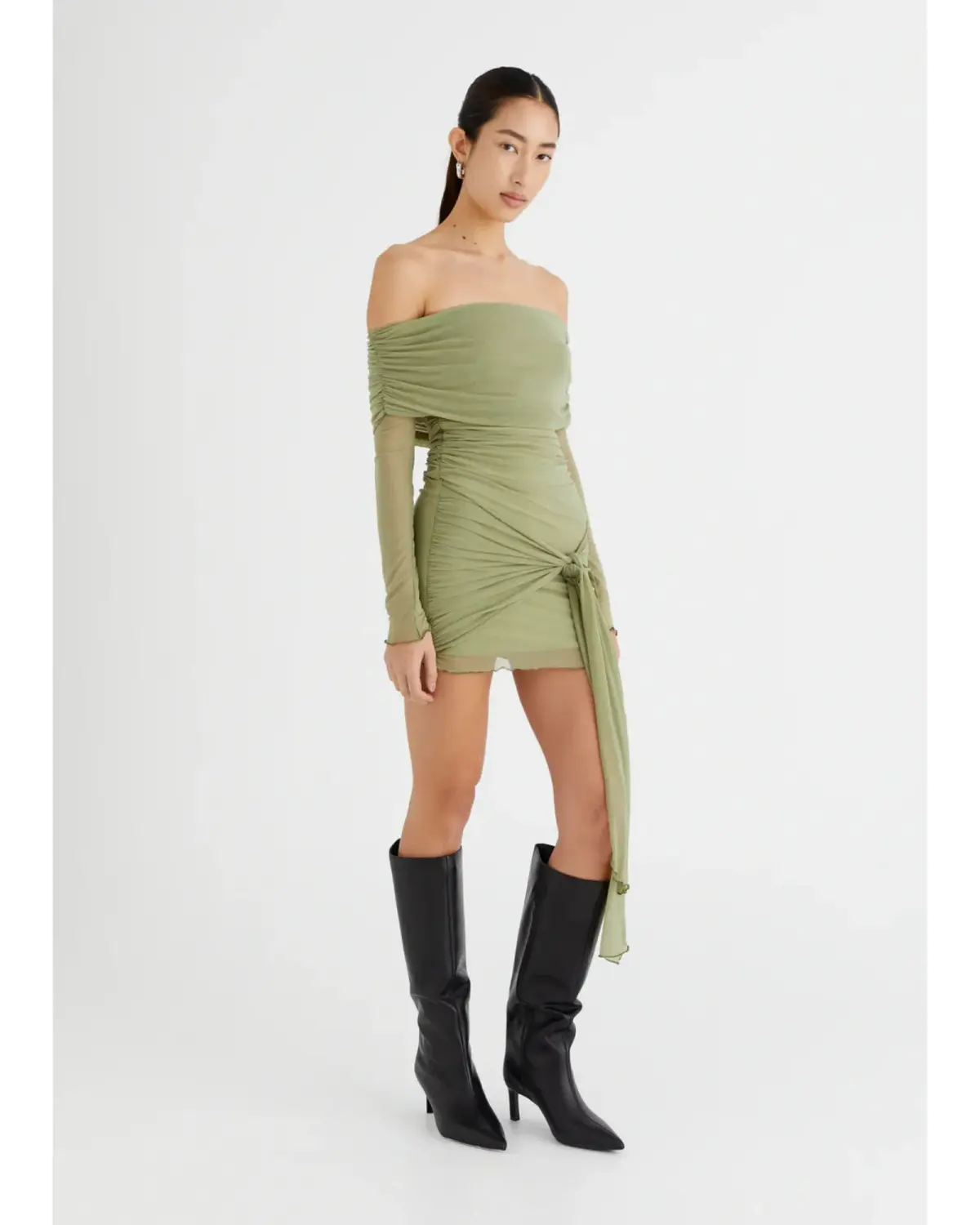 Benni Yasmin Off Shoulder Mini Dress Pistachio Size AU 8  - Image 2