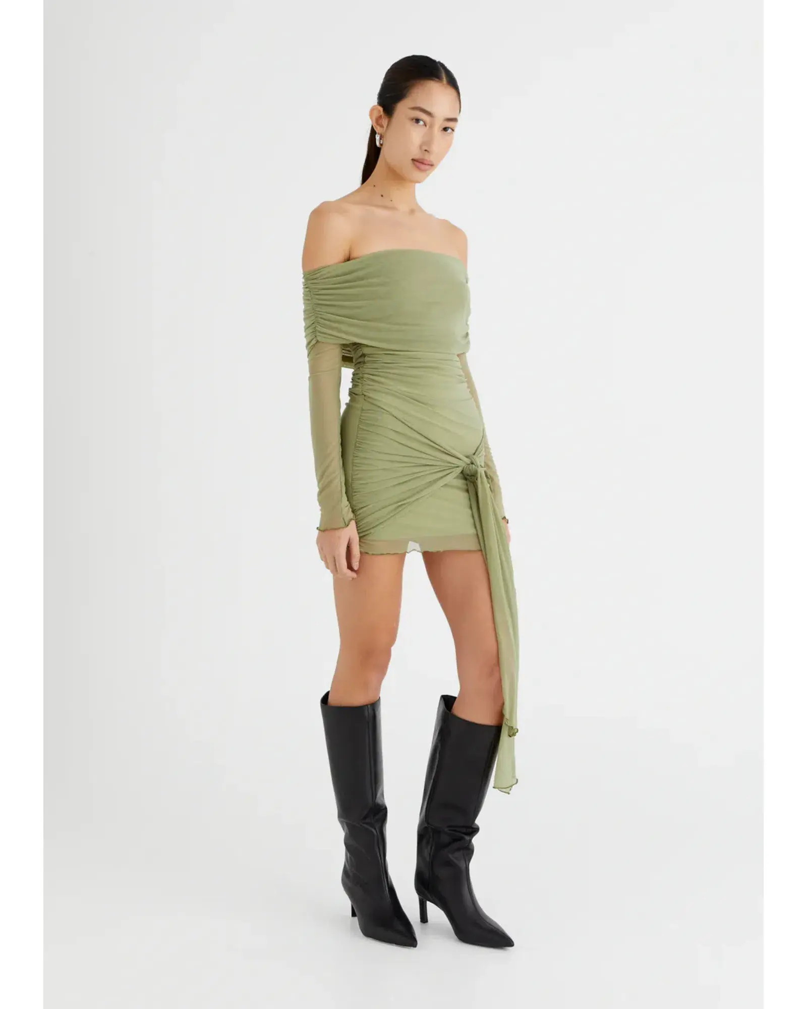 Benni Yasmin Off Shoulder Mini Dress Pistachio Size AU 8  - Image 2