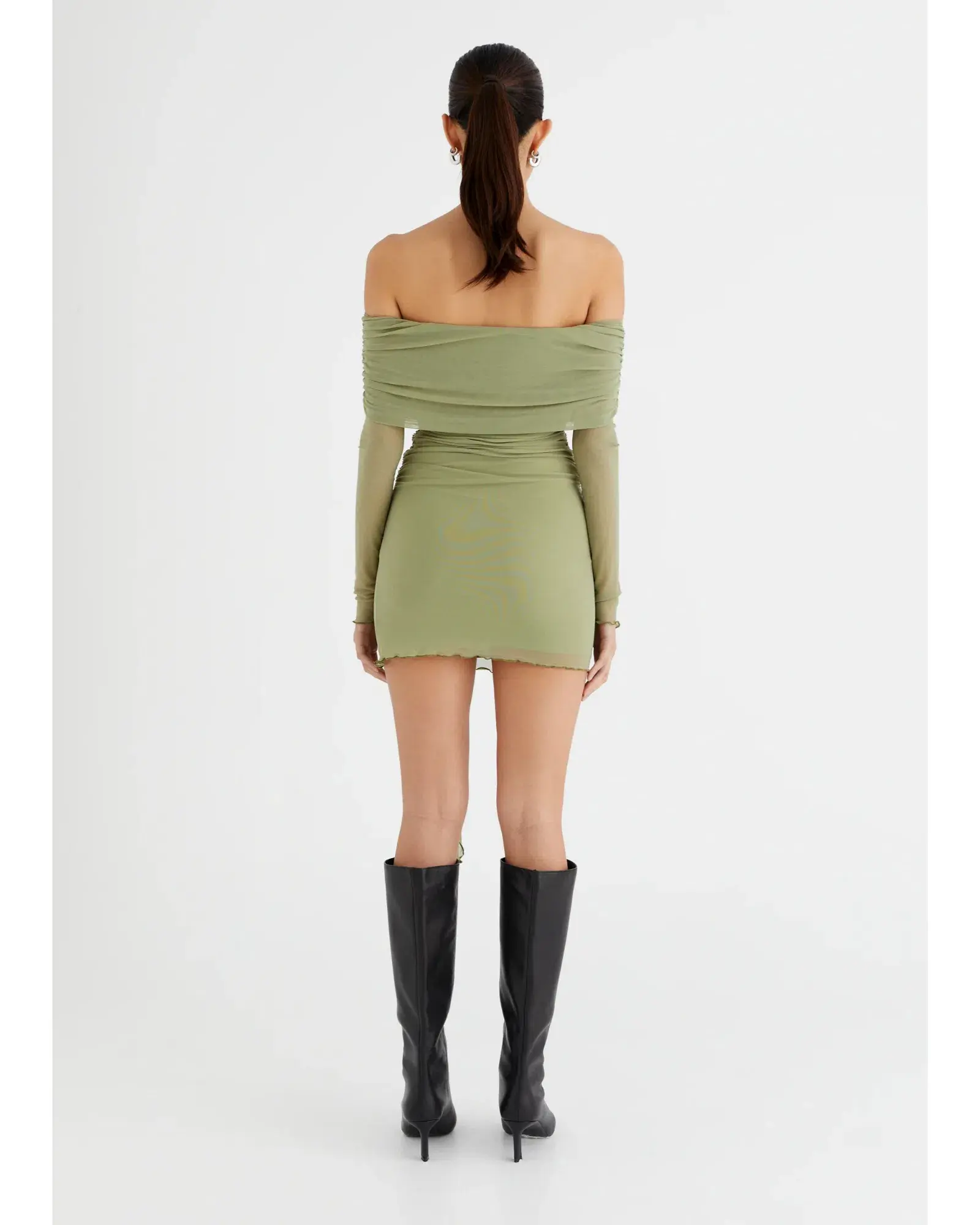 Benni Yasmin Off Shoulder Mini Dress Pistachio Size AU 8  - Image 4
