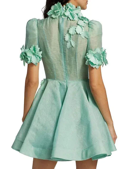 Zimmermann High Tide Lift Off Flower Mini Dress Green Size 0p /4 to 6 - Image 3