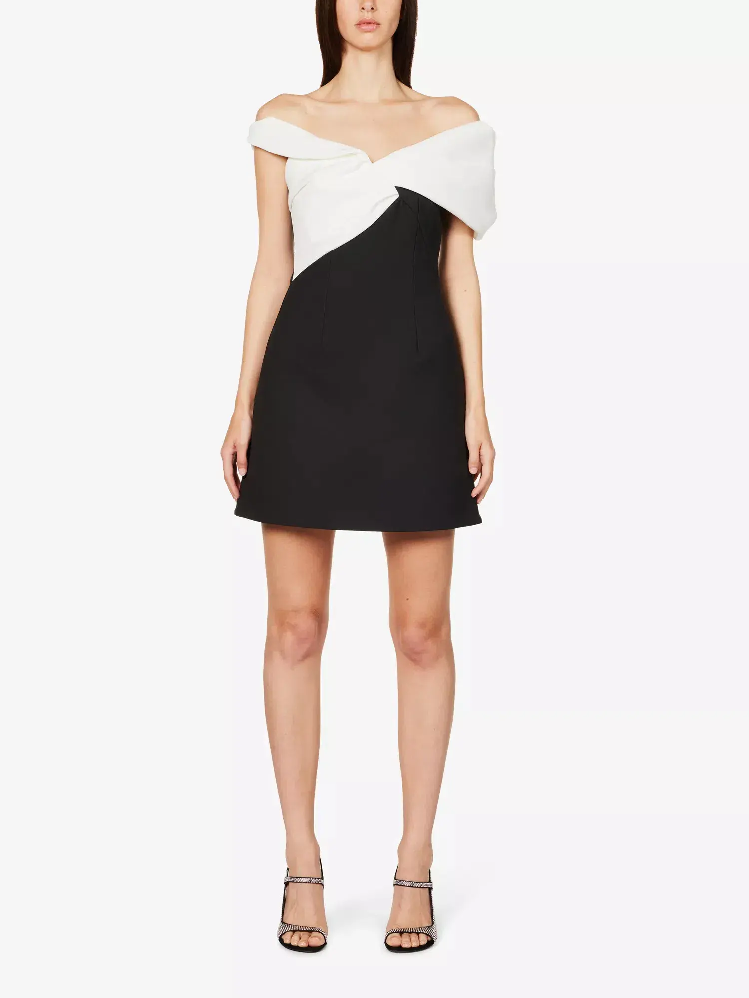 Rachel Gilbert Matteo Asymmetrical Off Shoulder Mini Dress Black/White Size 1 / AU 8 - Image 1