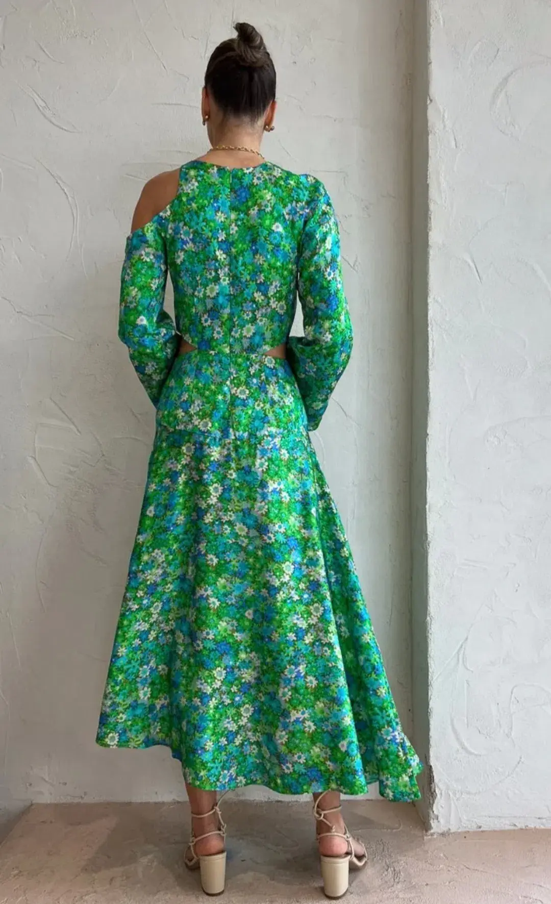 Alemais Cassandra Cut Out Midi Dress Turquoise Floral Size 6 for rent on The Volte - main image
