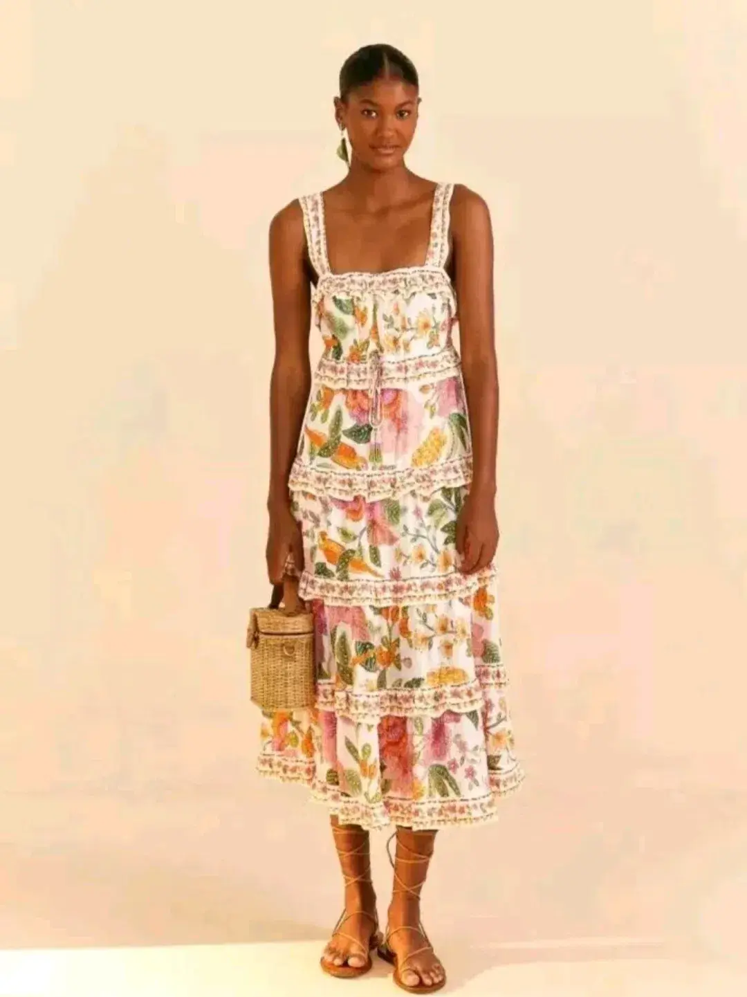 Farm Rio Macaw Bloom Ruffle Tropical Tiered Sundress Floral Size S / AU 8 - Image 4