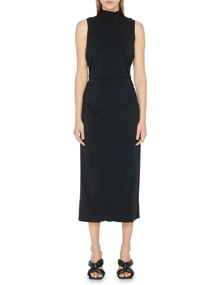 Cue Ruched Waist Midi Dress Black Size 8 for rent on The Volte - main image