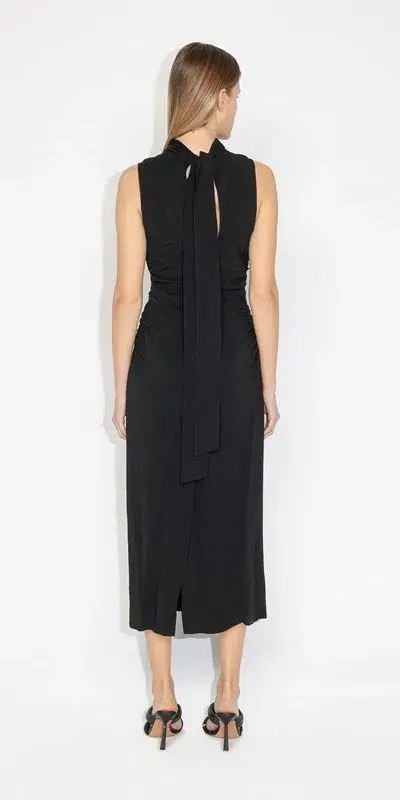 Cue Ruched Waist Midi Dress Black Size 8 for rent on The Volte - main image