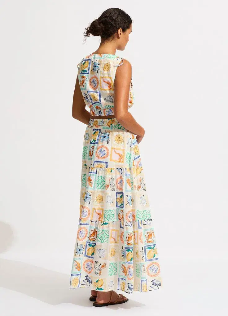 Seafolly Wish You Were Here Crop Top & Maxi Skirt Set in Atoll Blue Multi Size XS / AU 6 - Image 2