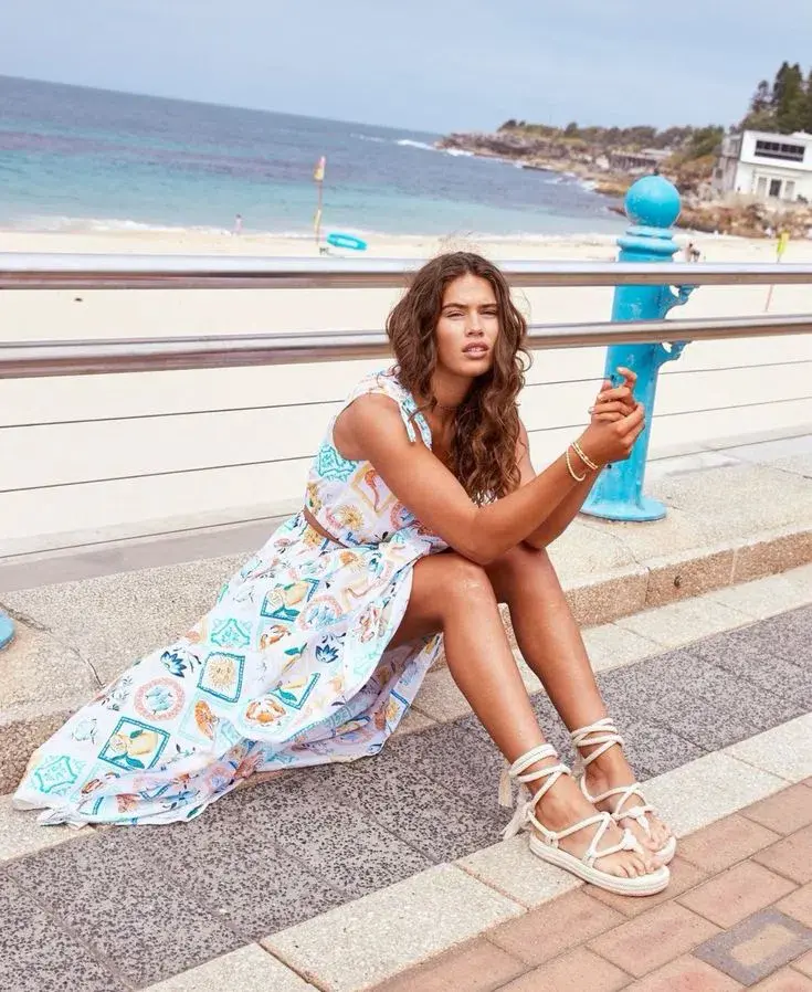 Seafolly Wish You Were Here Crop Top & Maxi Skirt Set in Atoll Blue Multi Size XS / AU 6 - Image 6