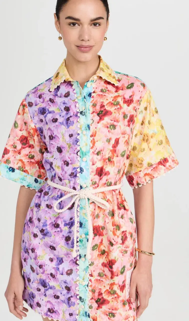 Zimmermann Lightburst Trimmed Shirt Mini Dress Spliced Size 0 / AU 8  - Image 2