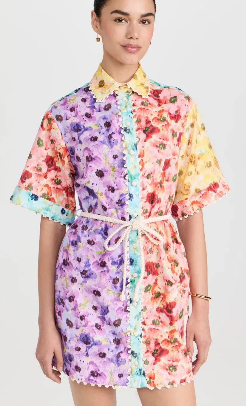 Zimmermann Lightburst Trimmed Shirt Mini Dress Spliced Size 0 / AU 8  - Image 6