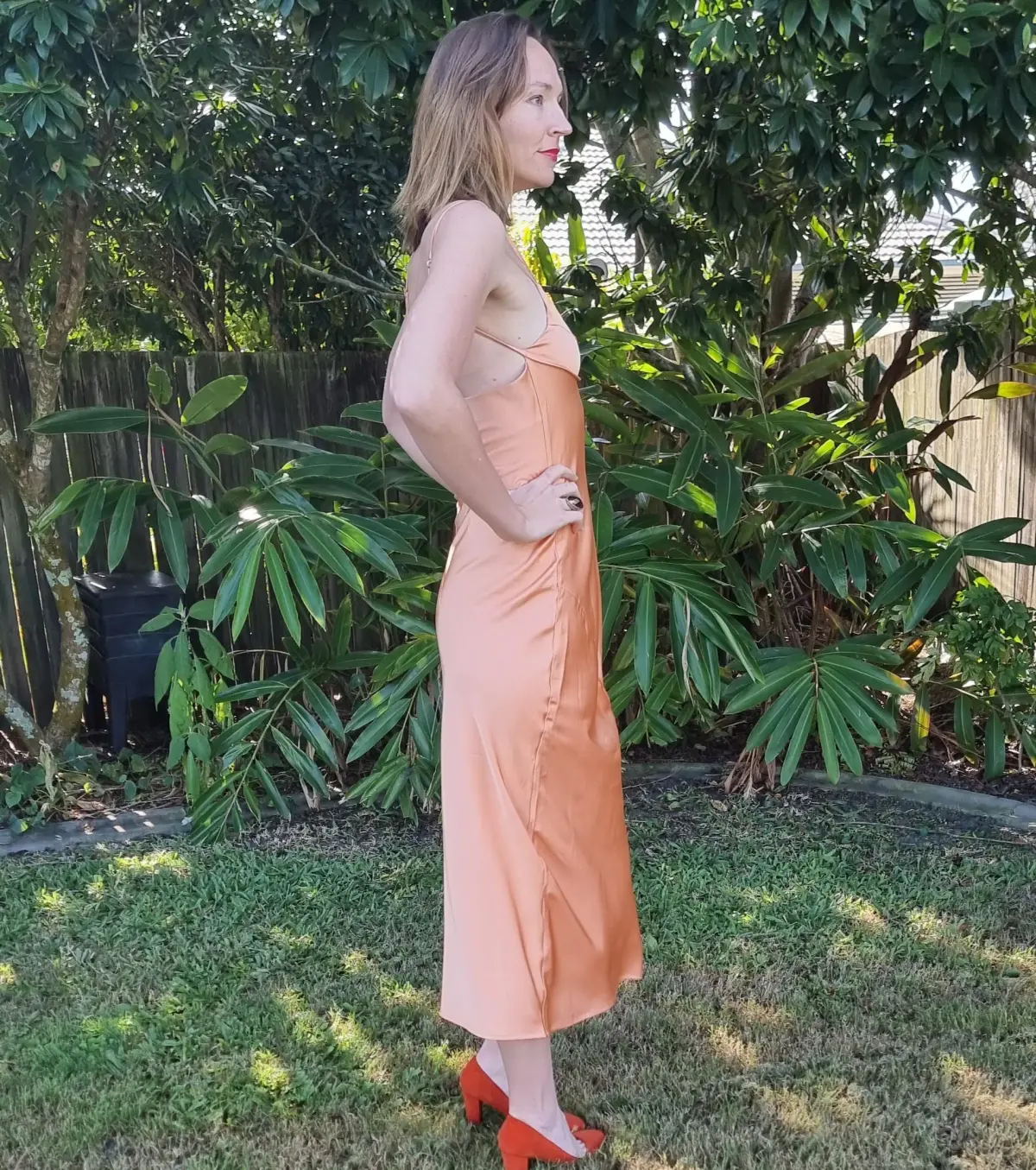 Dissh Greta Satin Midi Dress in Apricot Orange Size 10 - Image 2