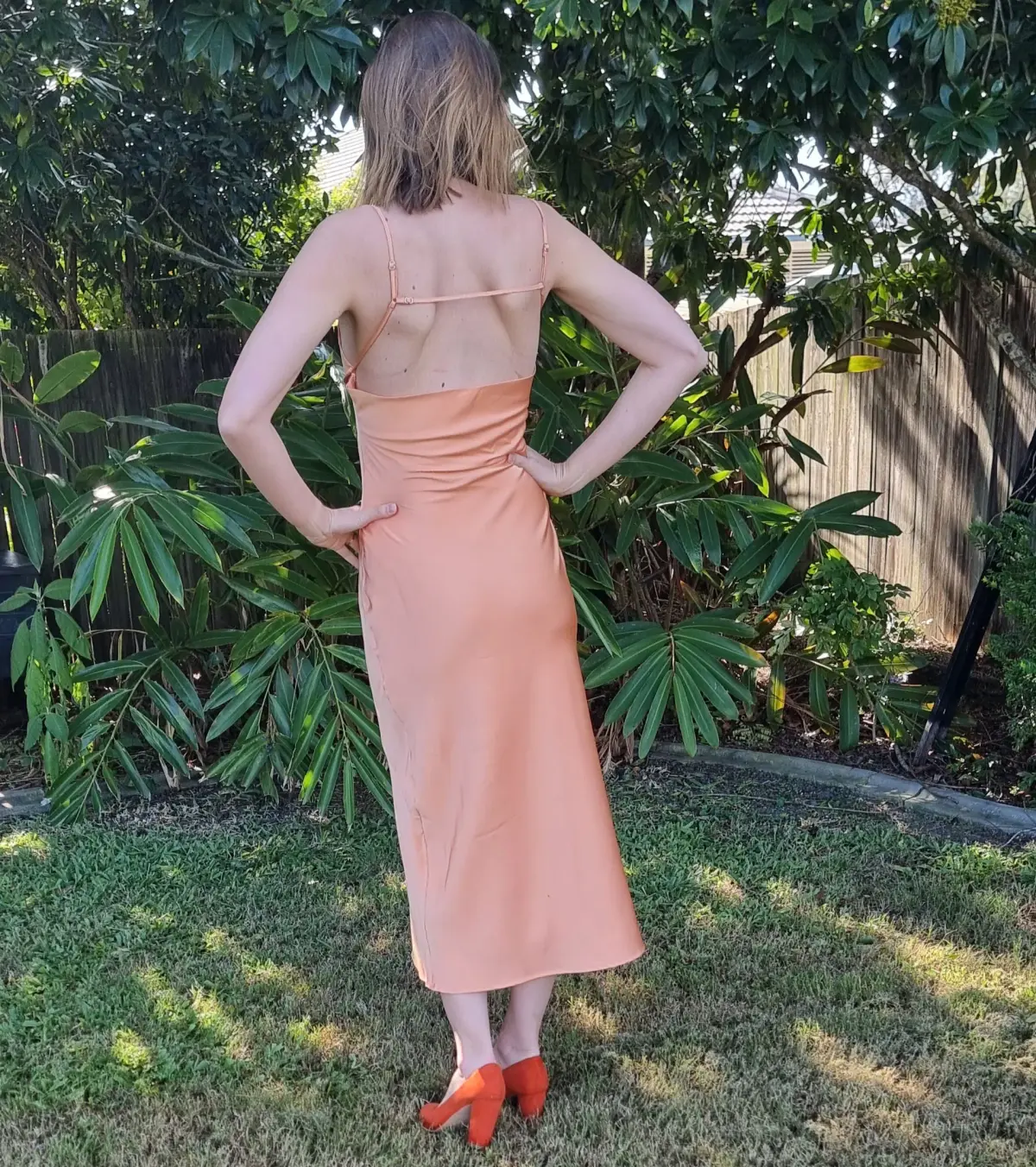 Dissh Greta Satin Midi Dress in Apricot Orange Size 10 - Image 3