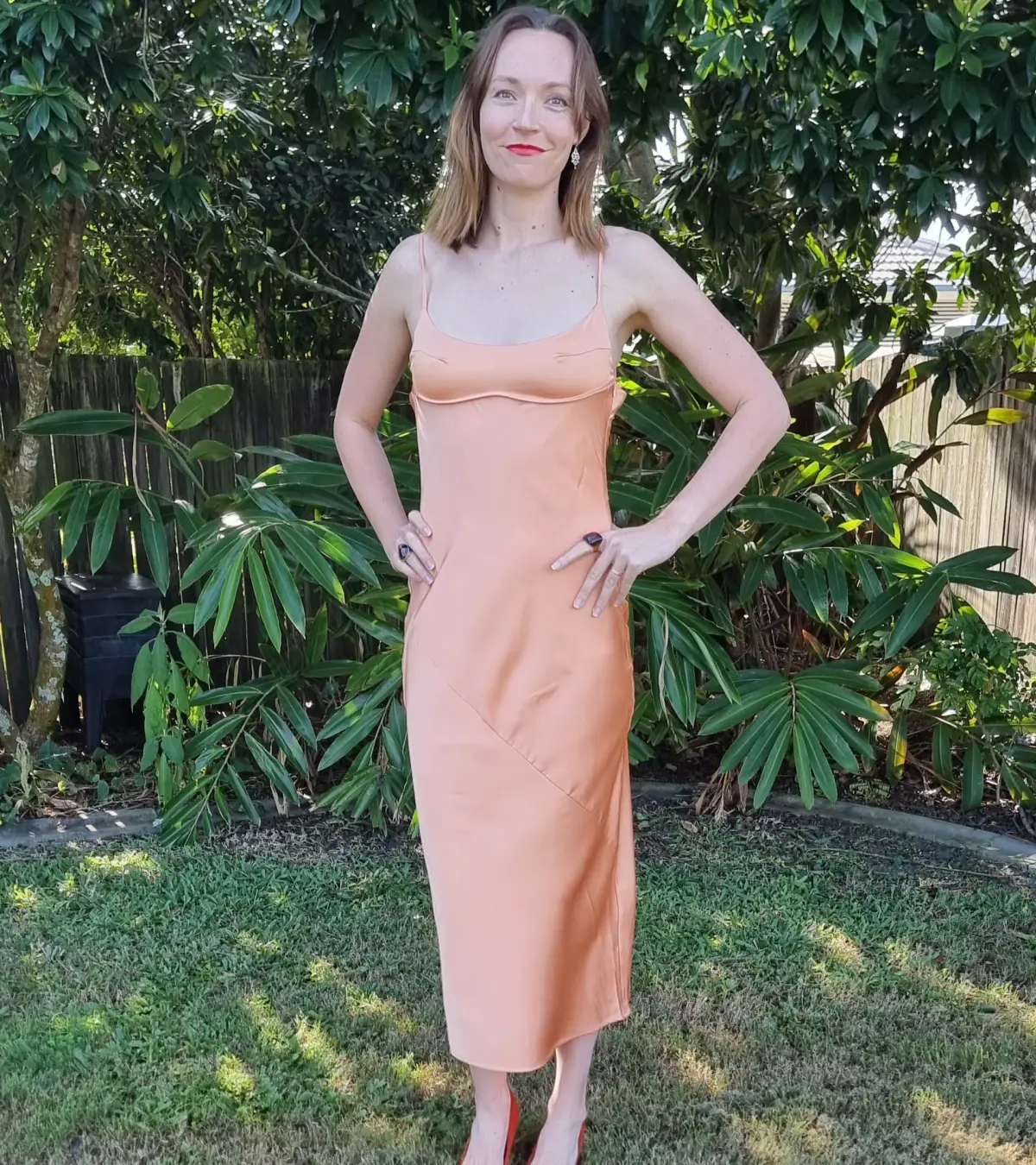 Dissh Greta Satin Midi Dress in Apricot Orange Size 10 - Image 1