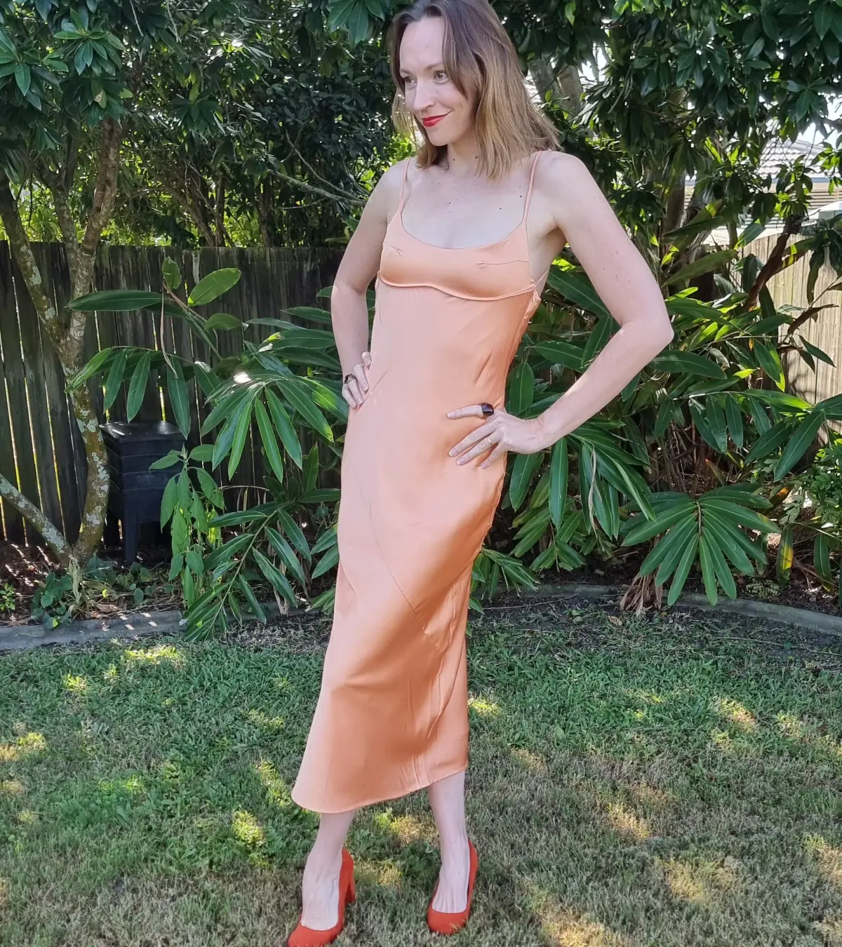 Dissh Greta Satin Midi Dress in Apricot Orange Size 10 - Image 4