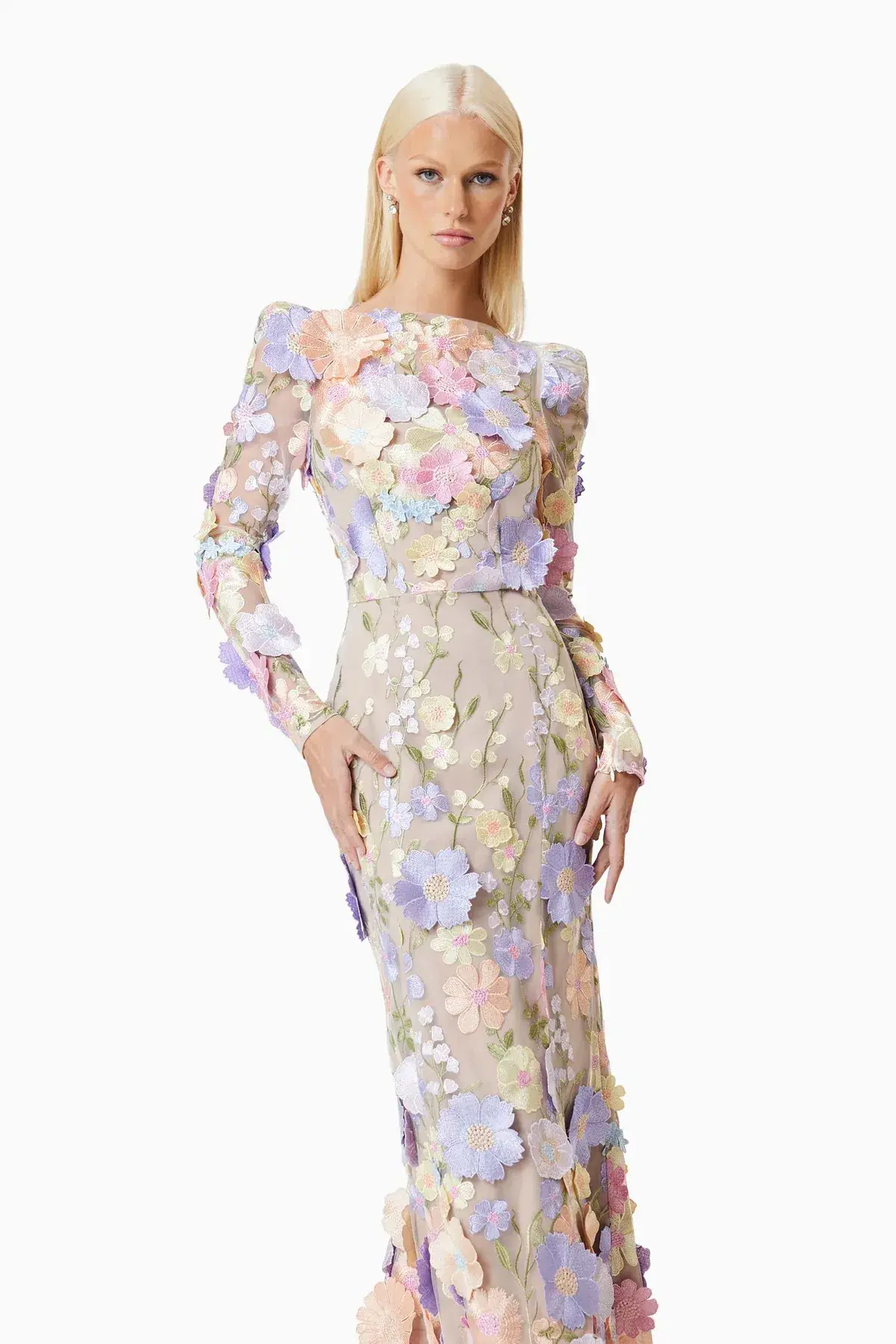 Elliatt Shannon 3D Floral Midi Dress In Purple Size 8 - Image 4