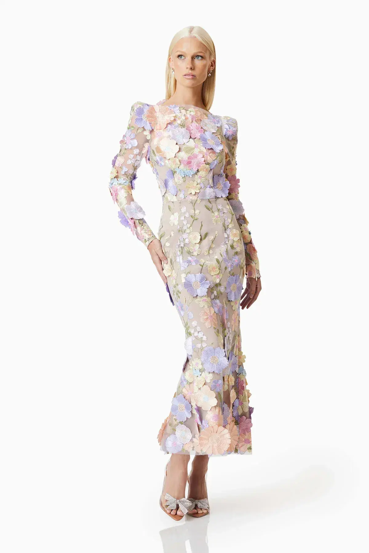 Elliatt Shannon 3D Floral Midi Dress In Purple Size 8 - Image 3