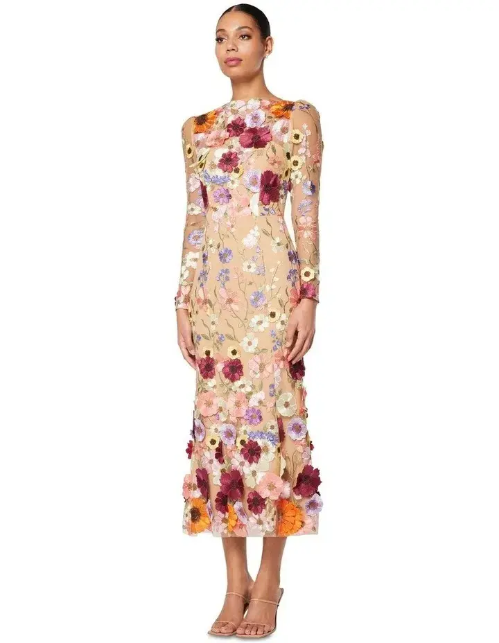 Elliatt Shannon 3D Floral Midi Dress In Pink Size 8  - Image 3