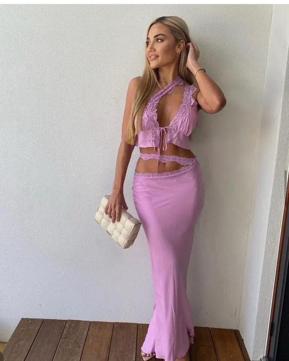 House of CB Lorena Crop & Mathilda Skirt Set Pink S/Au 8  for rent on The Volte - main image