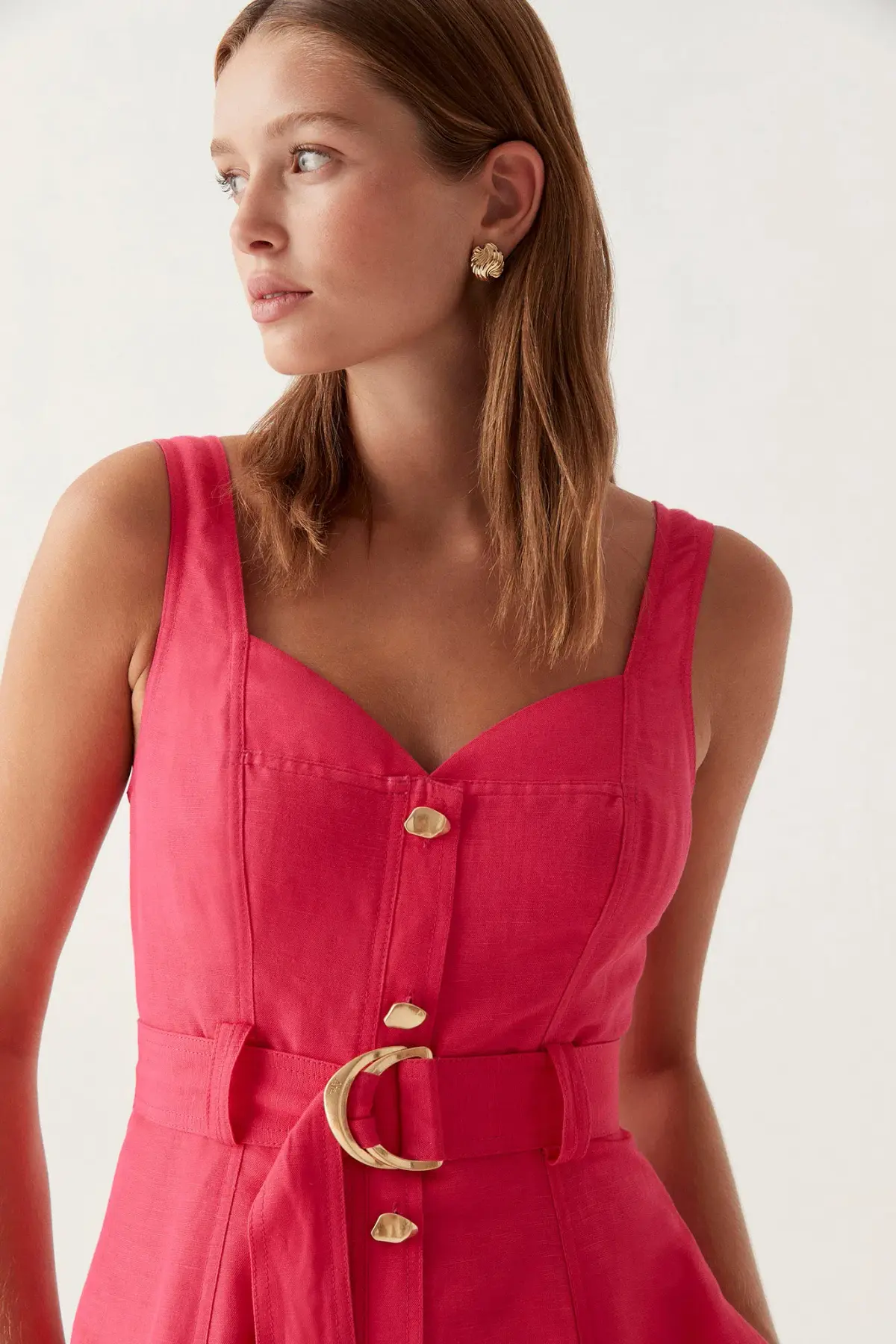 Aje Clay Belted Midi Dress Bougainvillea Red Size 8  - Image 2