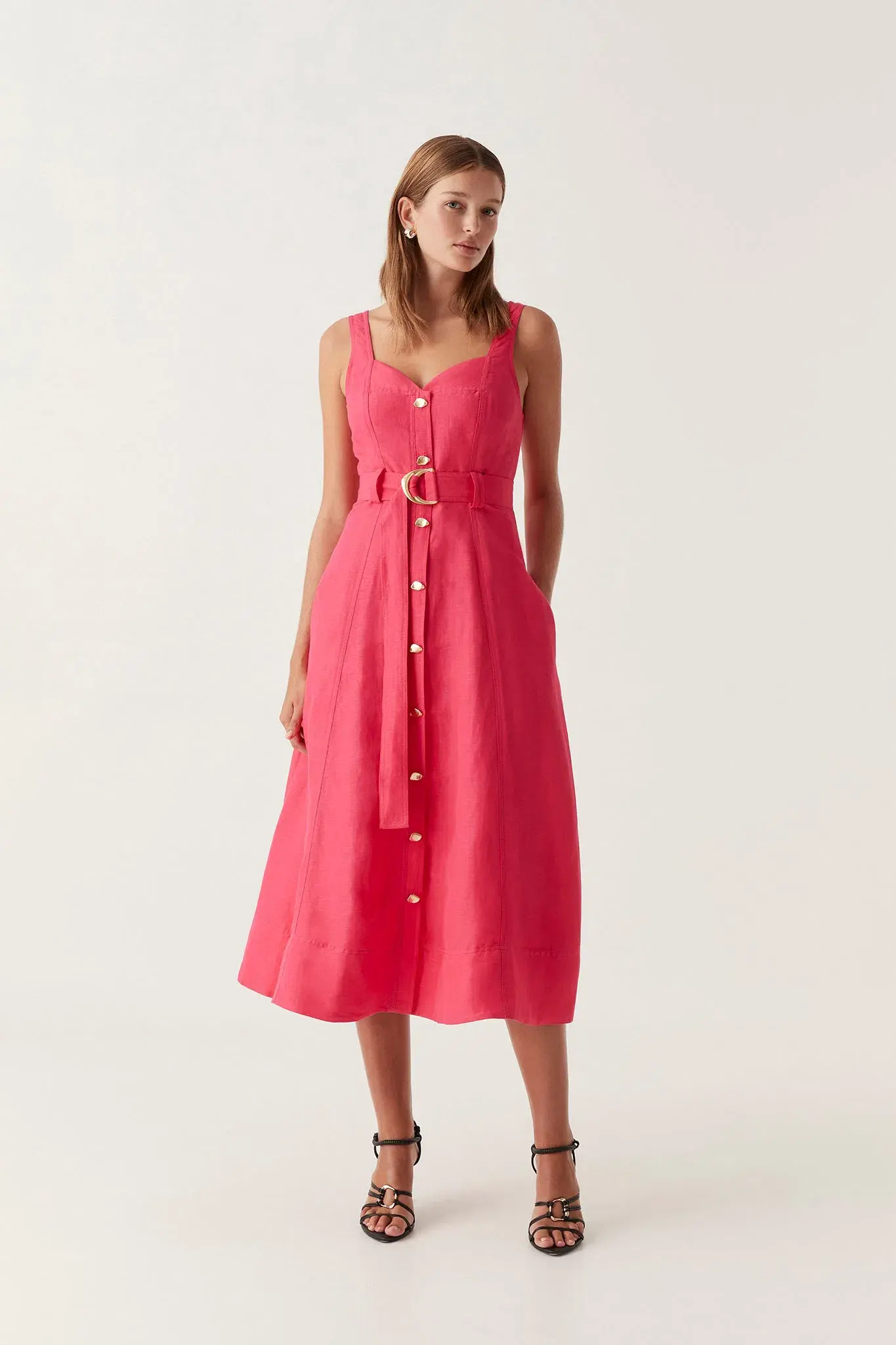 Aje Clay Belted Midi Dress Bougainvillea Red Size 8  - Image 1