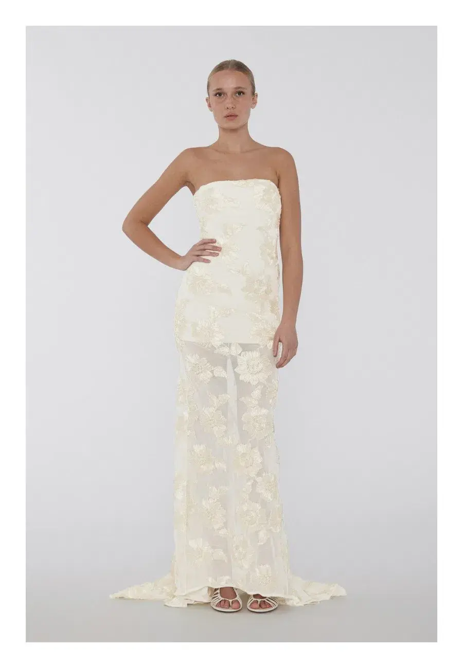 Rotate by Birger Christensen 3D Mesh Maxi Tube Dress Egret Cream Size 8 - Image 1