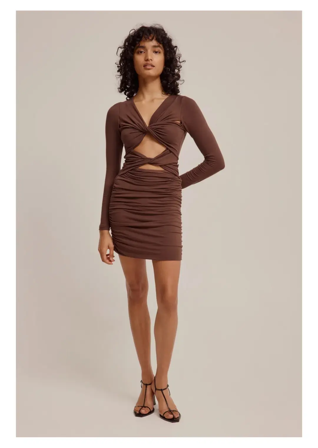 Venroy Long Sleeve Jersey Mini Dress Dark Cacao Size S/ AU 8 for rent on The Volte - main image