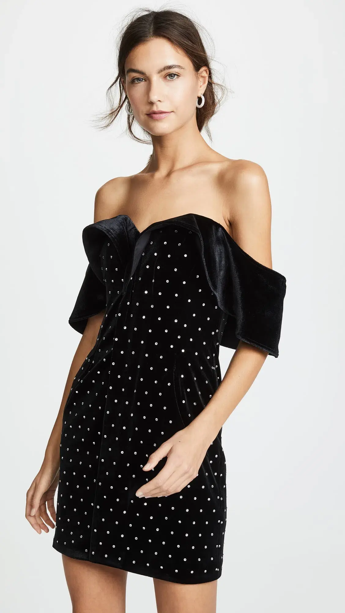 Self Portrait Off Shoulder Velvet Mini Dress Black Size 8 - Image 2
