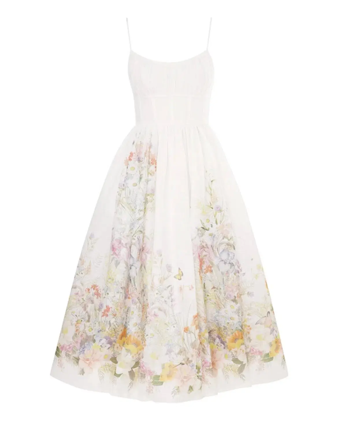 Zimmermann Natura Ruched Midi Dress Ivory Wild Flowers Size 1/Au 10 - Image 2