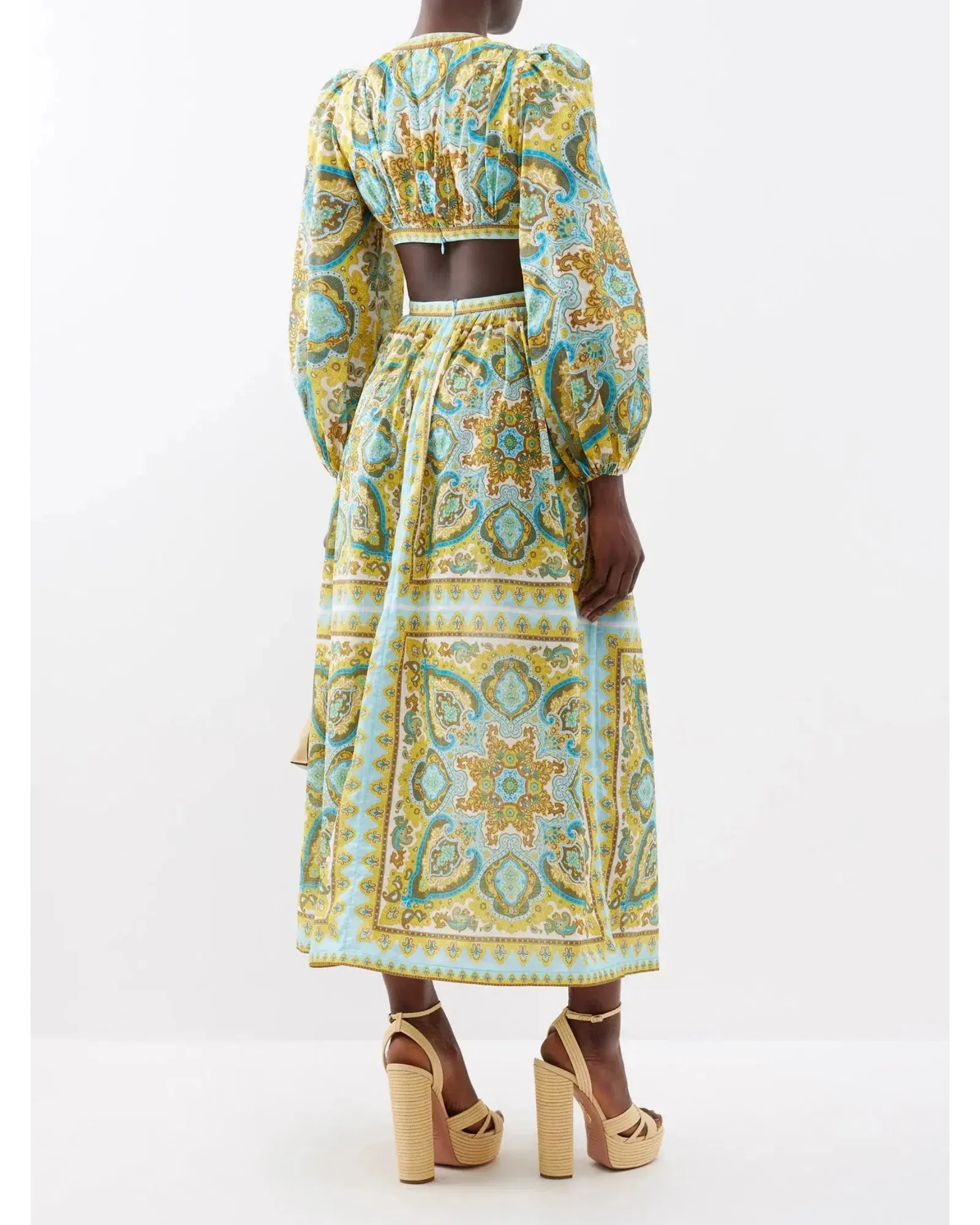Zimmermann Halcyon Tie Front Midi Dress Blue Yellow Paisley Size 1 / AU 10 - Image 3