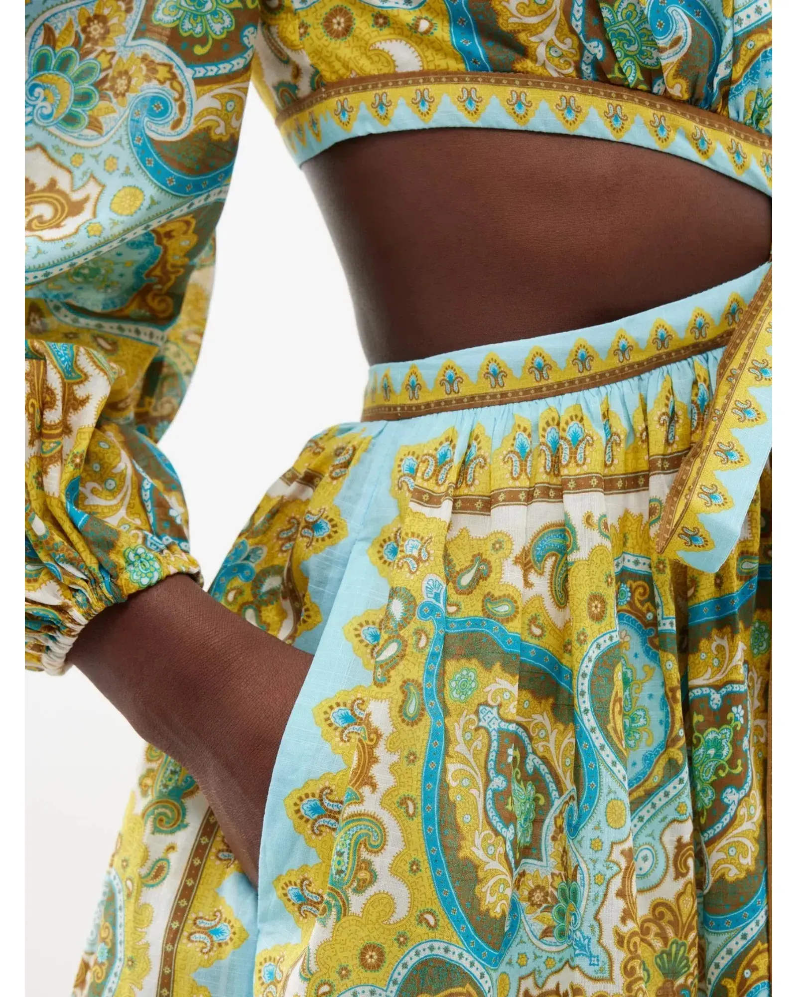 Zimmermann Halcyon Tie Front Midi Dress Blue Yellow Paisley Size 1 / AU 10 - Image 4