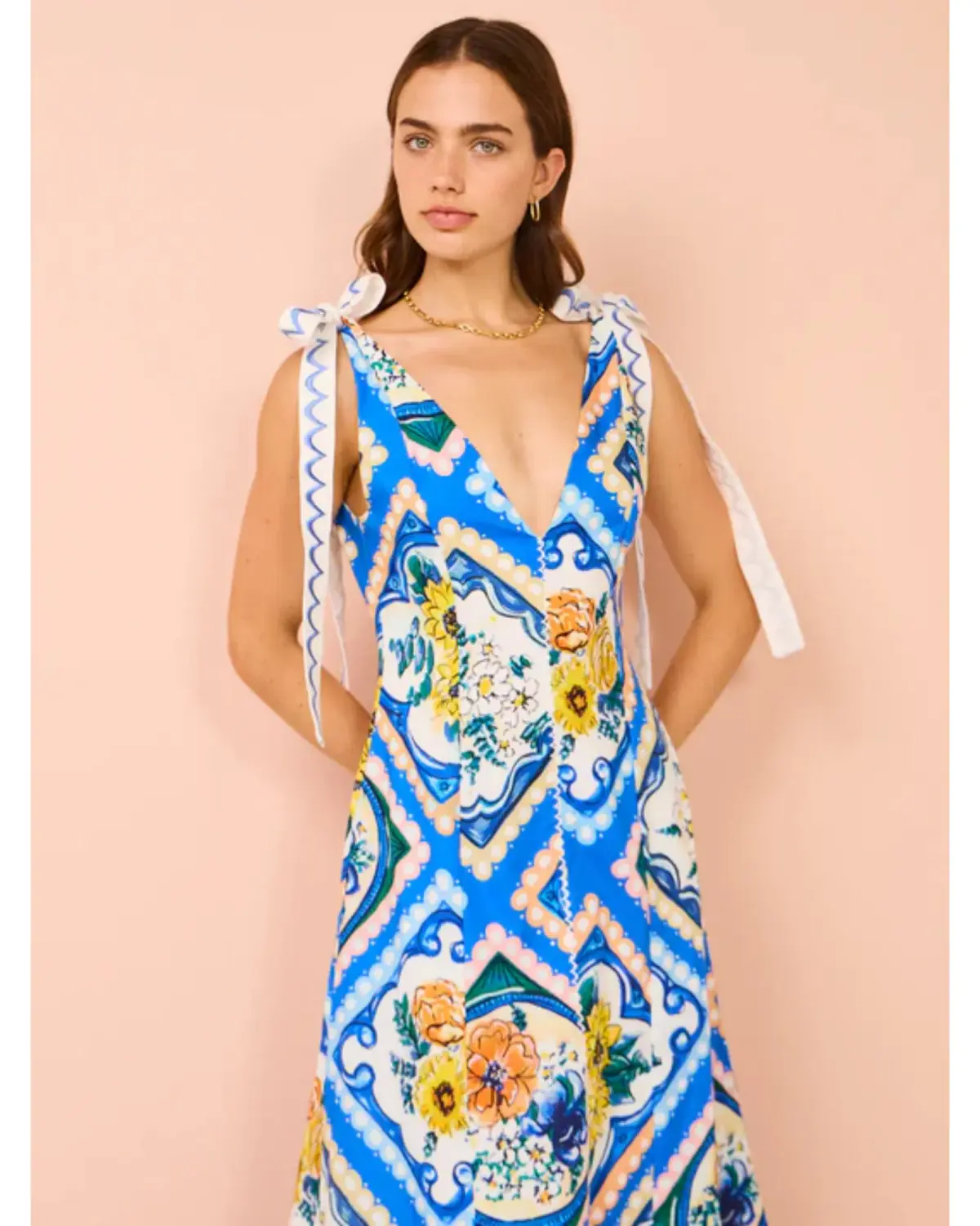 By Nicola Adonica Tie Shoulder Maxi Dress in Azure Flower Size AU 14 - Image 3