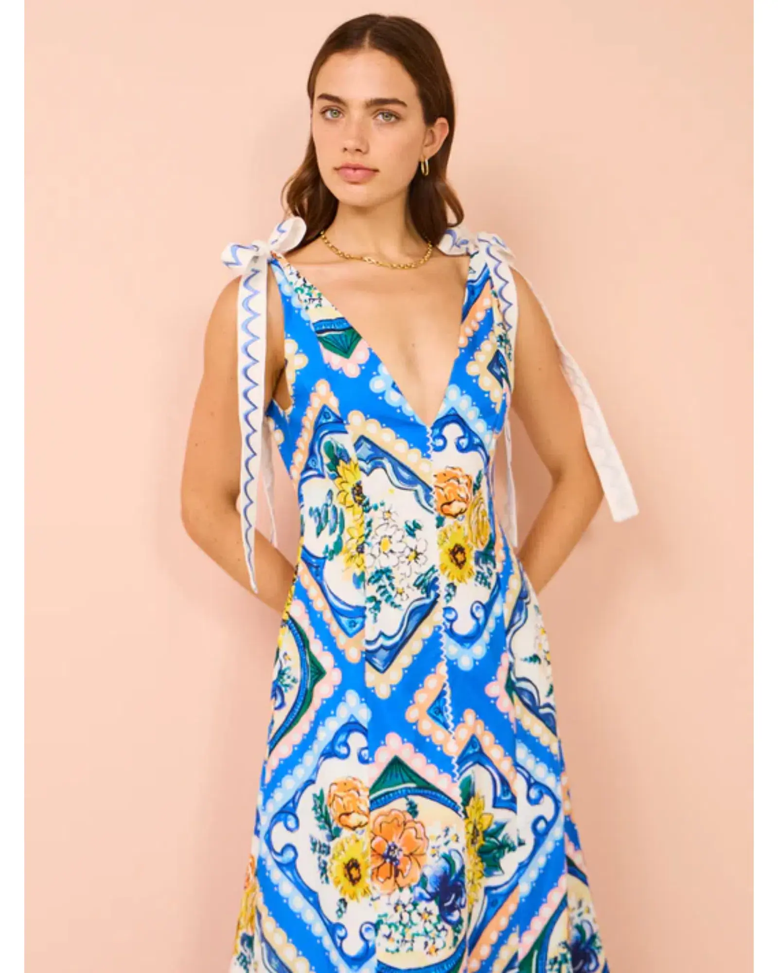 By Nicola Adonica Tie Shoulder Maxi Dress in Azure Flower Size AU 14 - Image 3