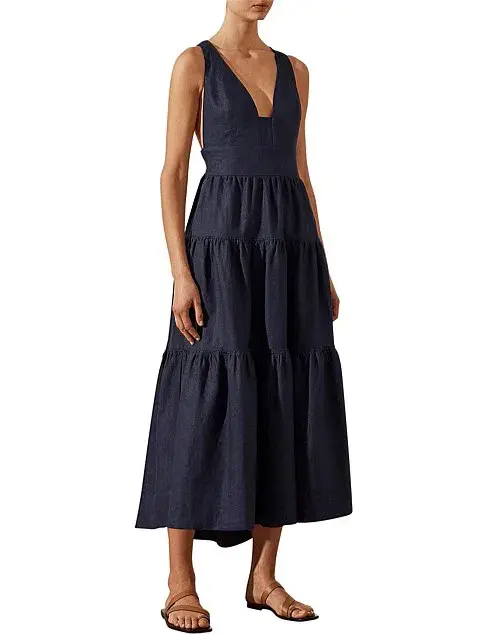 Shona Joy Ligia Plunged Cross Back Midi Dress in Navy Size AU 8 - Image 1